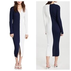 STAUD Shoko Sweater Midi
Ribbed Long Sleeve Navy White Dress Medium